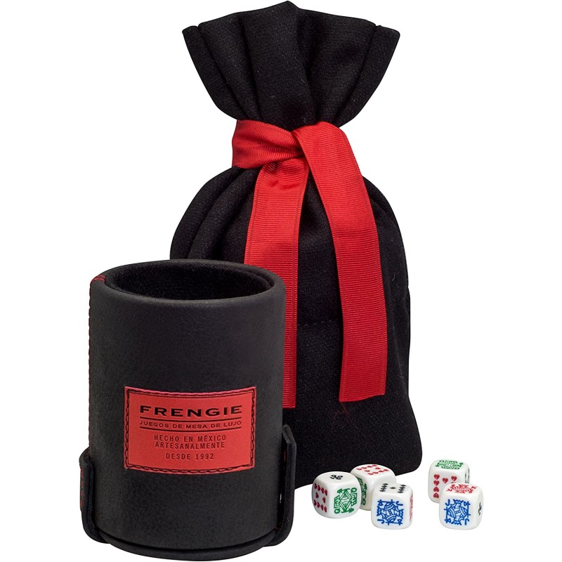 CUBILETE FRENGIE CON PORTA DADOS, BOLSA DE PAÑO